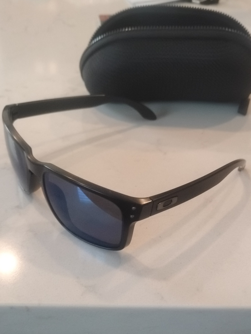 Oakley Men's Black Holbrook Sunglasses with Blue Lenses